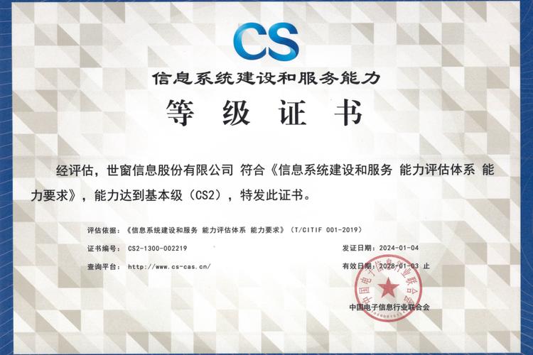 世窗信息荣获中国电子信息行业联合会颁发的"信息系统建设和服务能力(